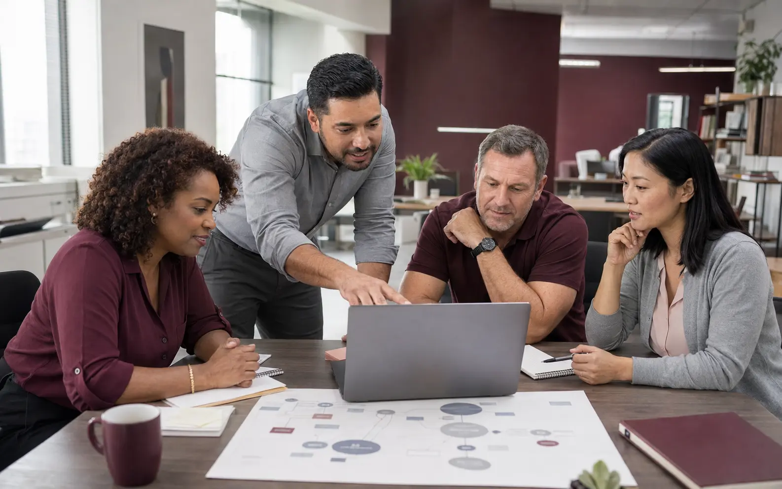 An ETSS technology advisor collaborating with a diverse small-business team