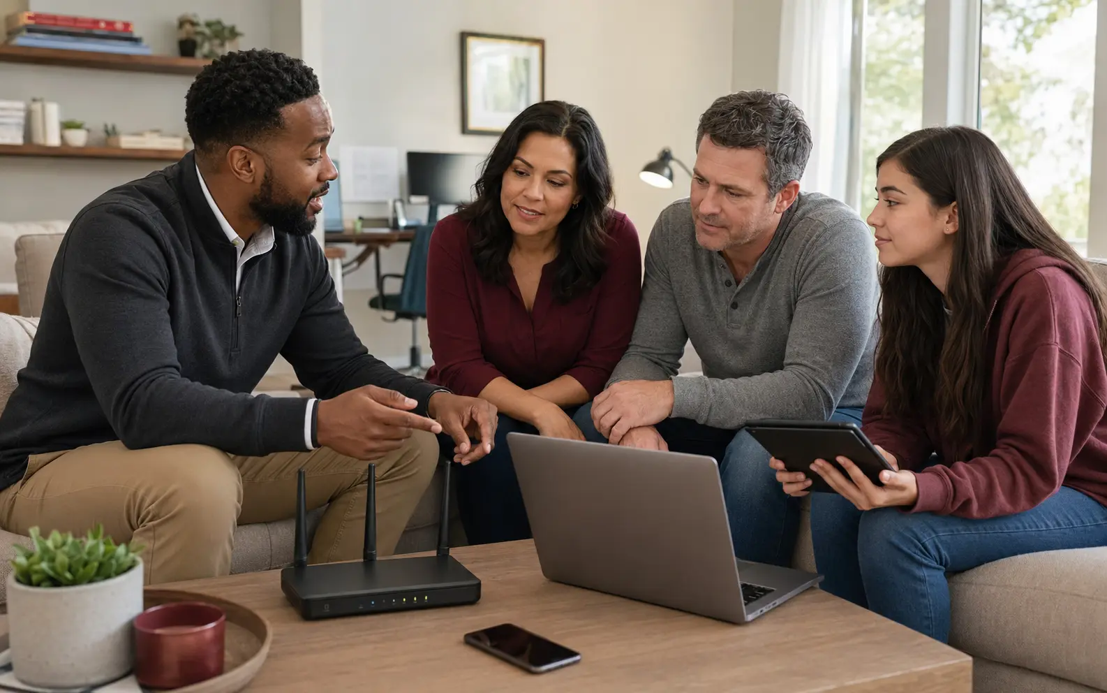 An ETSS technology advisor helping a multigenerational household use connected devices