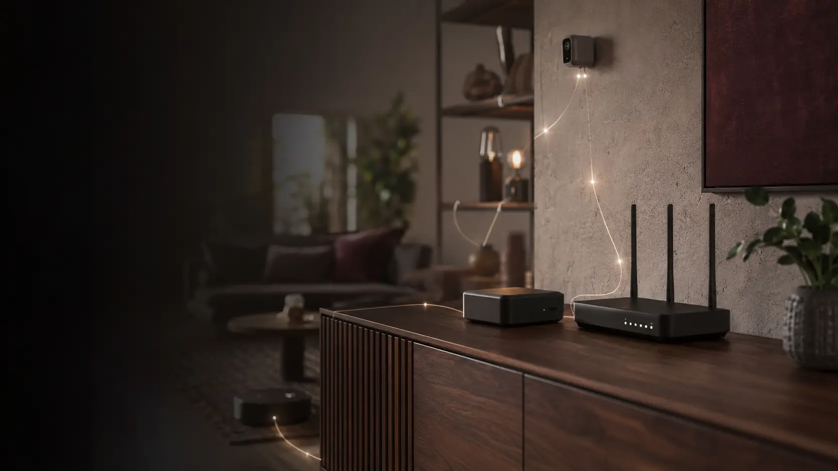 A discreet monitoring device helping protect and watch technology in a connected home