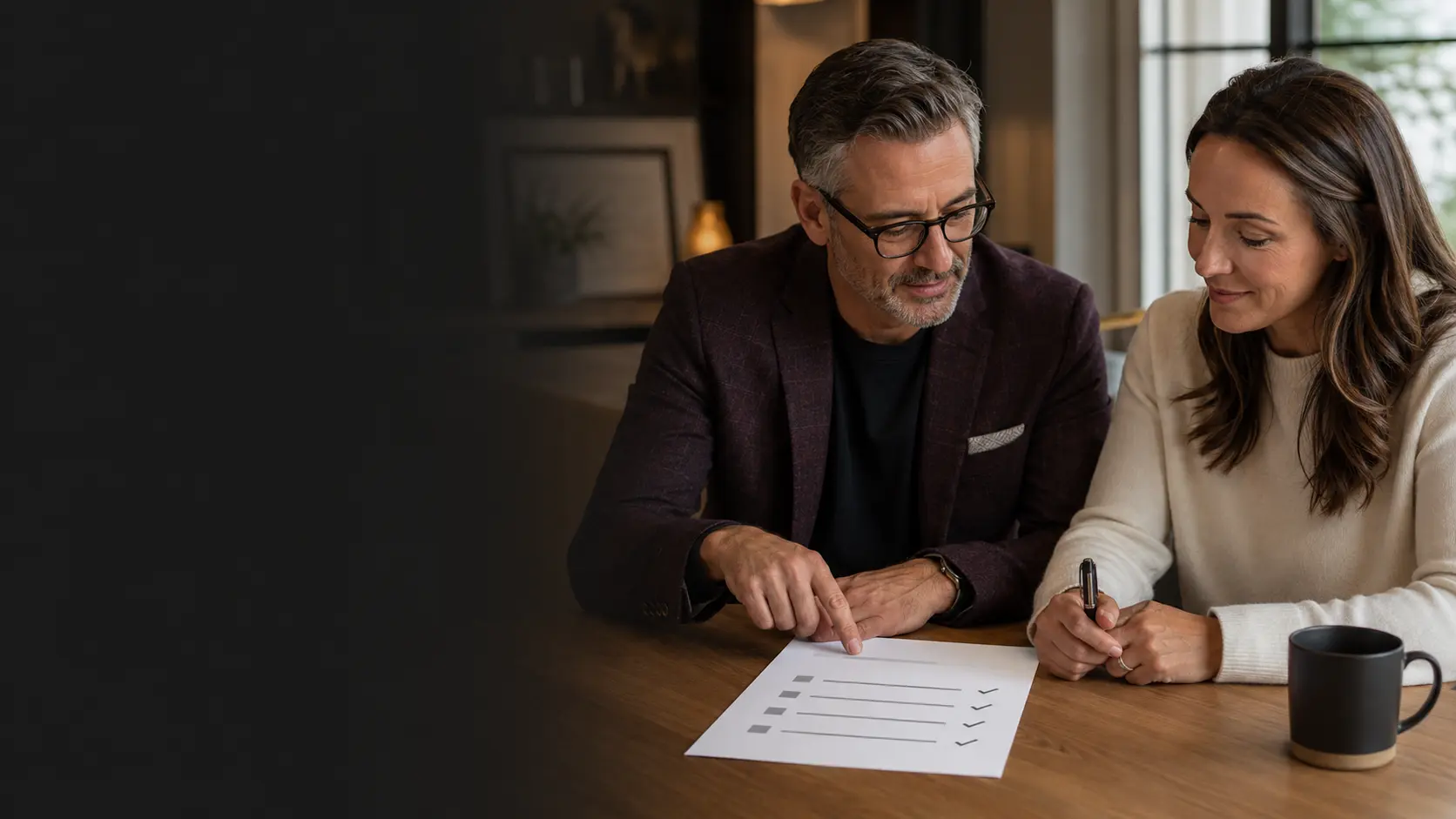 A client and advisor reviewing a clear service agreement together